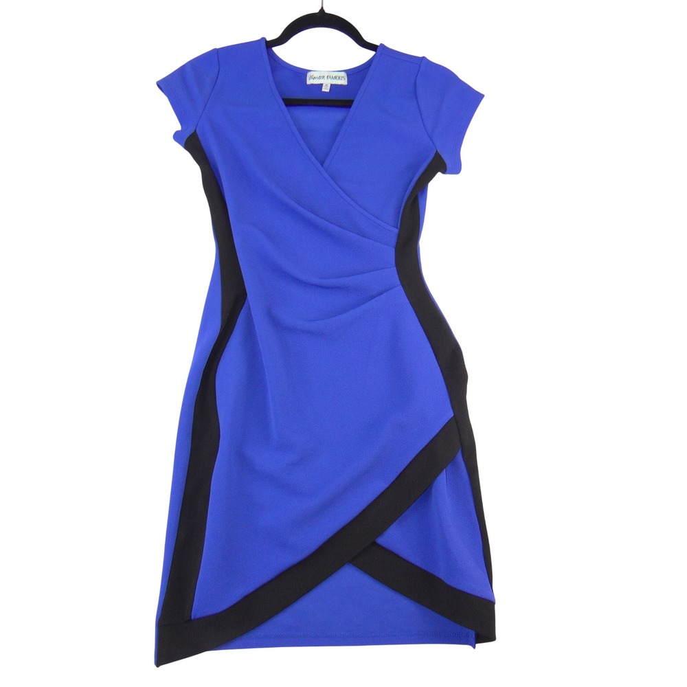 Almost Famous Womens Royal Blue Black Colorblock Sheath Dress Size M 3755